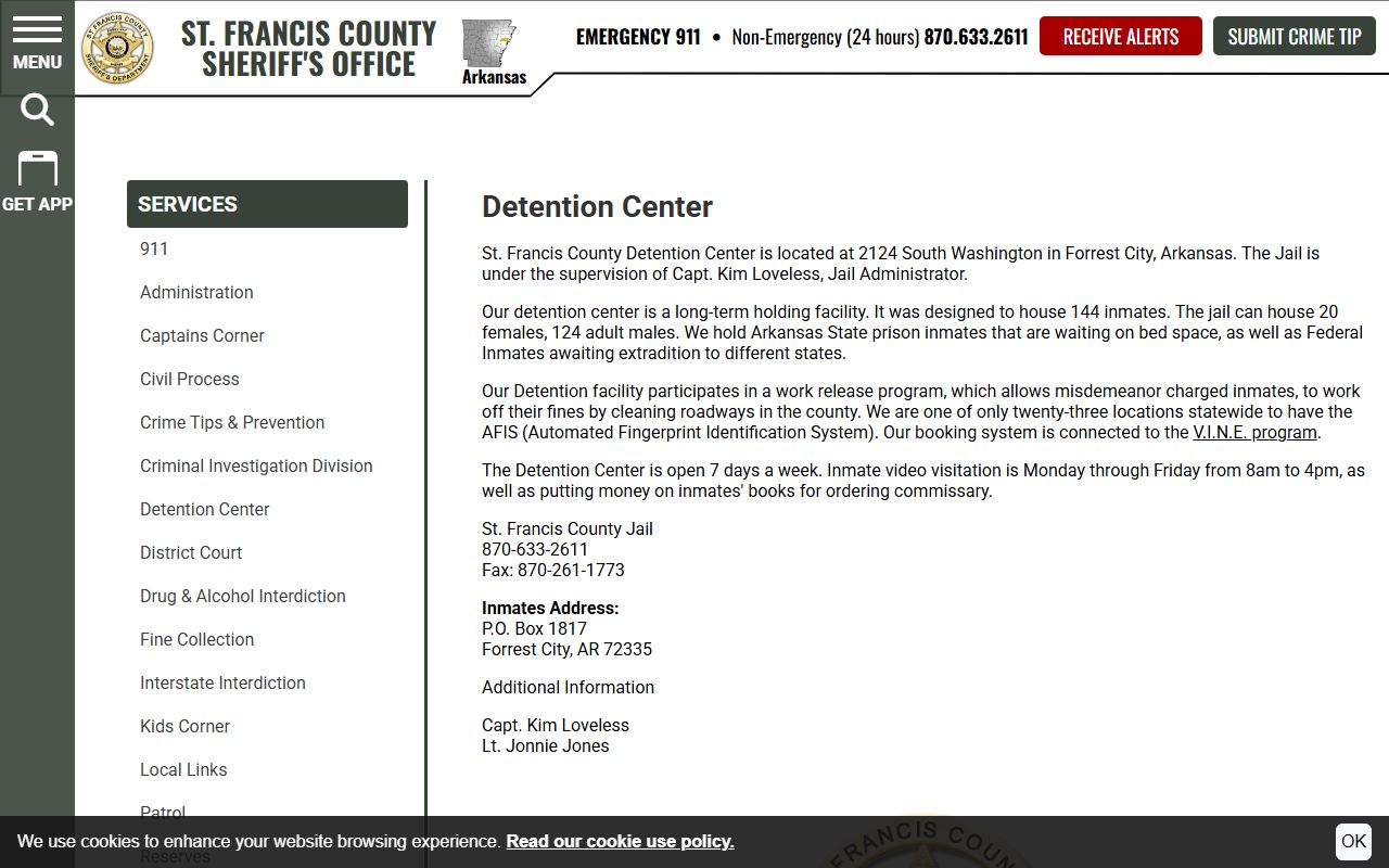 St. Francis County Detention Center inmate roster and facility information source