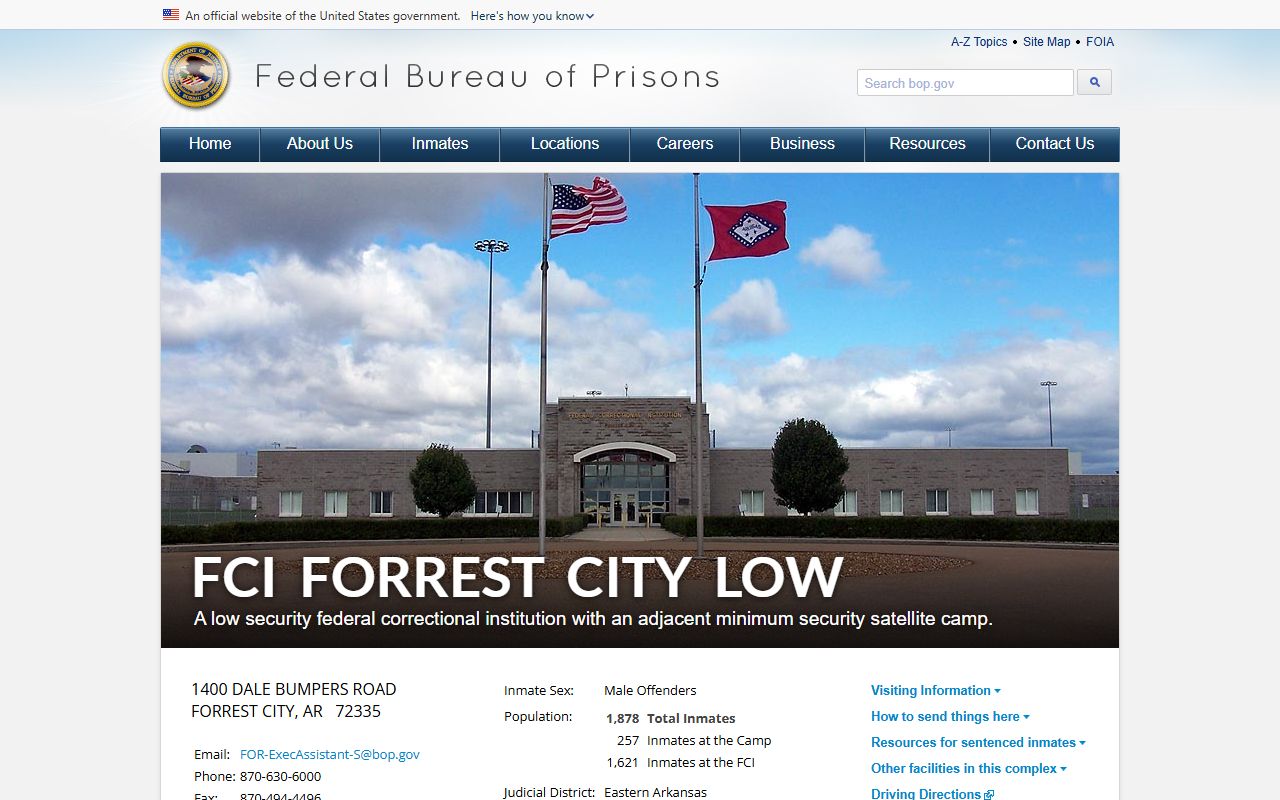 FCI Forrest City Low BOP inmate lookup and facility information source